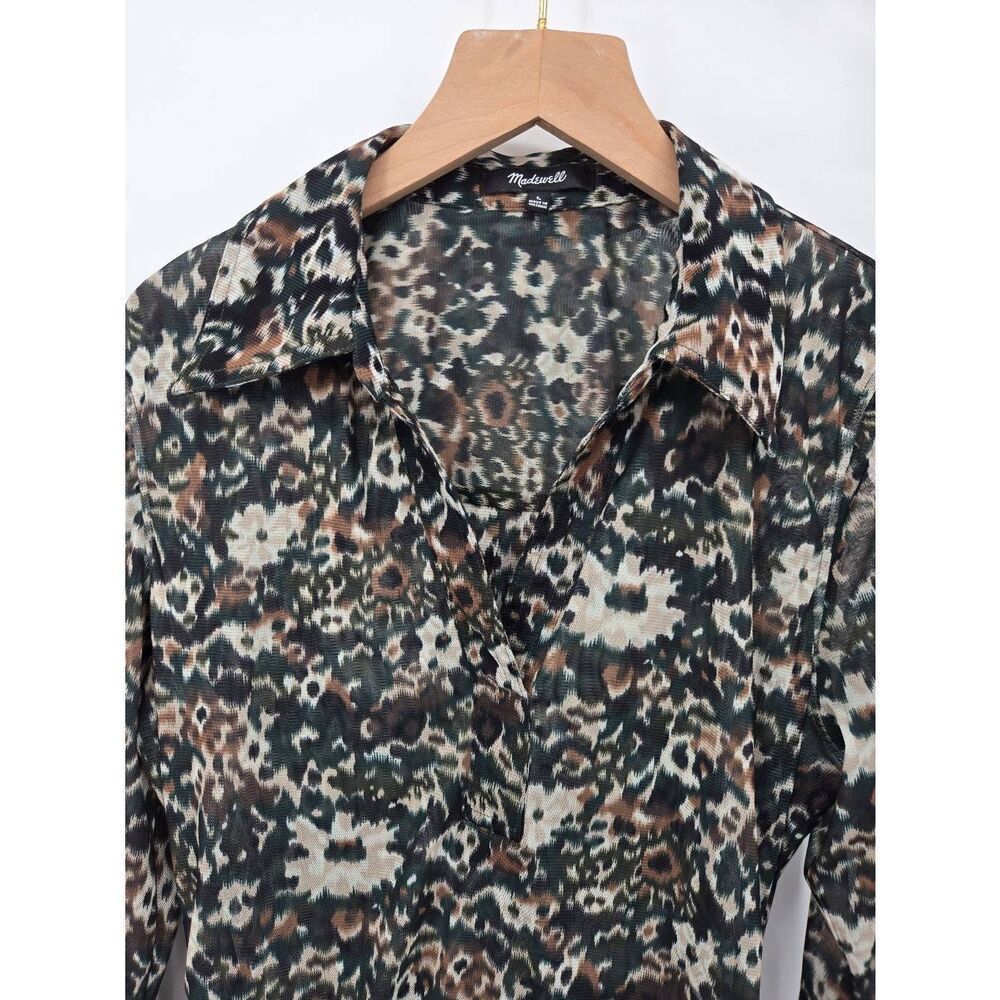 Madewell Long Sleeve Polo Size Large Floral Mesh Cottagecore - Picture 3 of 9